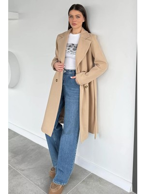 Gülseli Astarlı Ön Düğmeli Kaşe Kaban P-00013760