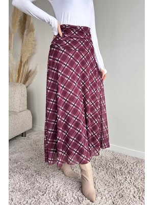 Julude Bel Büzgü Detaylı Desenli Tesettür Kiloş Etek P-00020321