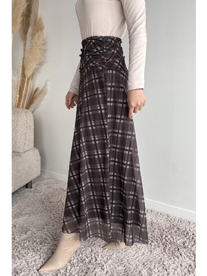 Julude Bel Büzgü Detaylı Desenli Tesettür Kiloş Etek P-00020321