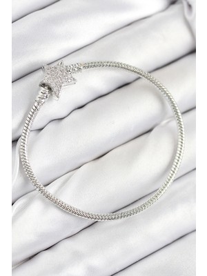 Mercansa Pirinç Charm Zirkon Taşlı Yıldız Model Gümüş Renk Kadın Bileklik