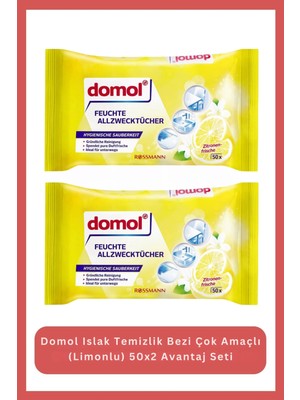 Domol Islak Temizlik Bezi Çok Amaçlı (Limonlu) 50X2 Avantaj Seti
