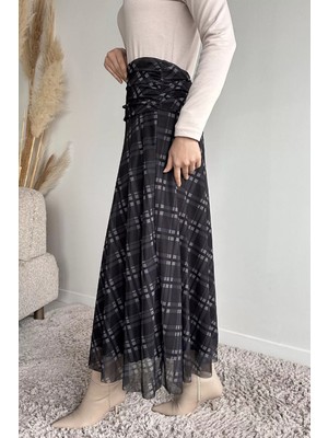 Julude Bel Büzgü Detaylı Desenli Tesettür Kiloş Etek P-00020321