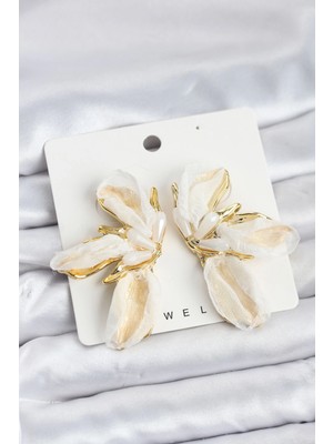 Mercansa Lotus Model Beyaz Renk Tüllü Kadın Küpe