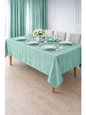 PerdeYap Kadife Dokulu Mint Yeşili Renk Masa Örtüsü 09-Mint Yeşili