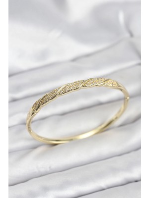 Mercansa Pirinç Gold Renk Zirkon Taşlı Model Kadın Kelepçe Bileklik