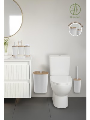 Okyanus Home Yapışkanlı Gerçek Bambu Beyaz 6'lı Safir Banyo Seti