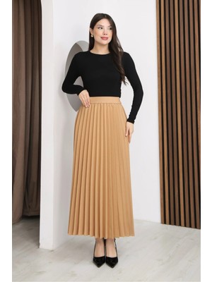 Lodmela Beli Lastikli Piliseli Etek 6017-CAMEL