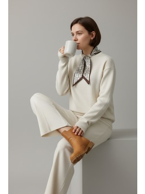 Newco Fularlı Biskilet Yaka Geniş Paça Ikili Triko Set