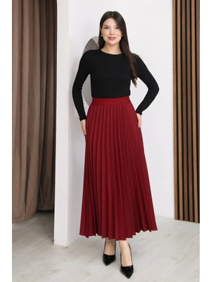 Lodmela Beli Lastikli Piliseli Etek 6017-BORDO