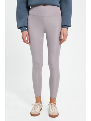 Tudors Kadın Slim Fit Dar Kesim Scuba Kumaş Beli Lastikli Gri Tayt