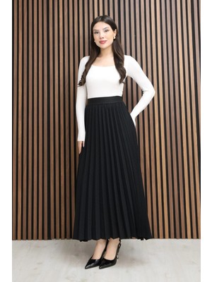 Lodmela Beli Lastikli Piliseli Etek 6018E-SIYAH