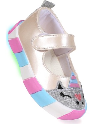 Kiko Kids  Gilan Cırtlı Işıklı Kız Bebek Babet Ayakkabı