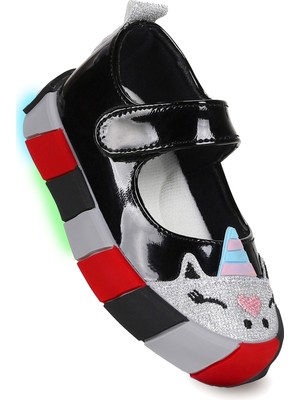 Kiko Kids  Gilan Cırtlı Işıklı Kız Bebek Babet Ayakkabı