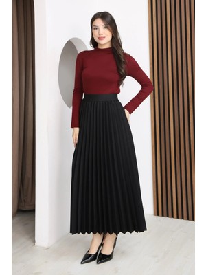 Lodmela Beli Lastikli Piliseli Etek 6017-SIYAH