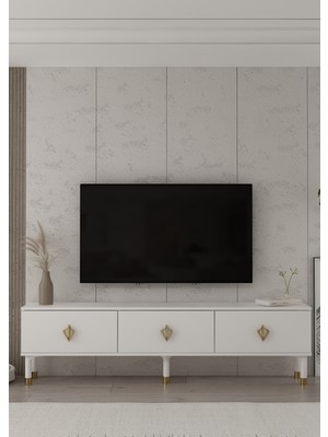 Demonte Decor 1371TV180DD-32 Tv Sehpası Beyaz-Altın