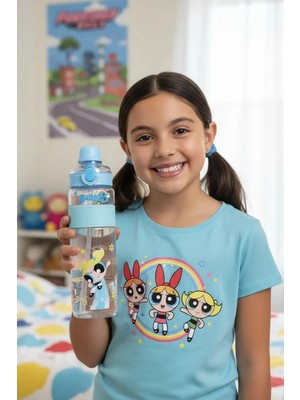 Miniso Powerpuff Girls Lisanslı Büyük Kapasiteli Plastik Şişe 1100 ml - Bubbles
