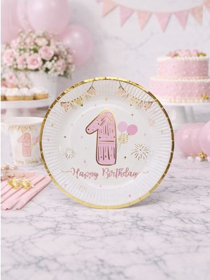 Parti Adresi 1 Yaş Tabak Pembe-Gold 6'Lı