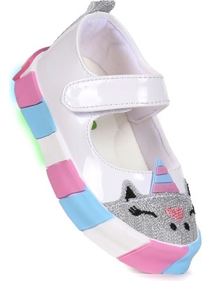 Kiko Kids  Gilan Cırtlı Işıklı Kız Bebek Babet Ayakkabı