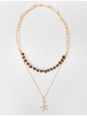 Jimmy Key Kahverengi Yıldız Figürlü Doğal Taş Detaylı Kolye