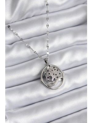 Eco Lounge 316L Çelik Gümüş Renk Zirkon Taşlı Jaguar Model Kadın Kolye