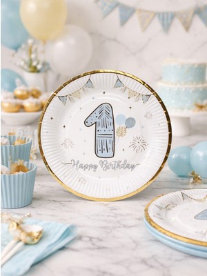 Parti Adresi 1 Yaş Tabak Mavi-Gold 6'lı