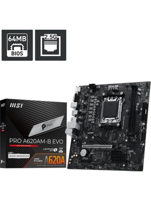 MSI Msı Pro A620AM-B Evo Am5 Ddr5 6800MHZ(OC)  Argb HDMI VGA M.2 Usb3.2 Jargb_v2 Matx