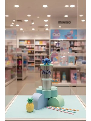 Miniso Disney Stitch Lisanslı Parti Serisi Ananas Desenli Çift Cidarlı Şişe