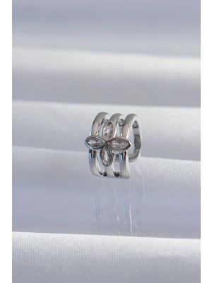 Eco Lounge Pirinç Gümüş Renk Yonca Earcuff Küpe