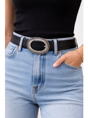 DAYMA Kadın Oval Antik Tokalı Deri Kemer – Jean & Günlük Kombin Uyumlu