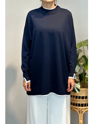 Lale Butik Basic Örme Merserize Tunik 17036 Lacivert