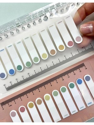 10 Renkli Cetvelli Şeffaf  Indeks Sayfa Sticker Yuvarlak Kenar Morandi Renkler / Postit