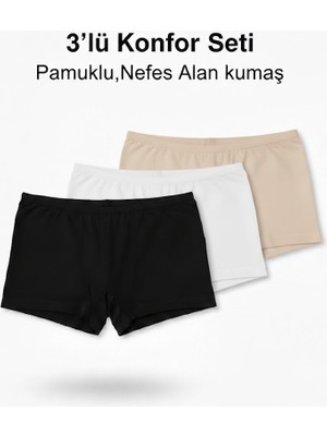 Woan 3’lü Pamuklu Bayan Boxer Seti – Siyah Beyaz Ten – Konfor Iç Giyim