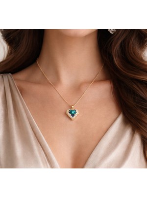 Seherden Mavi Taşlı Kalp Figürlü Ayarlanabilir Çelik Kolye