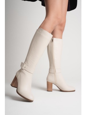 Analin Shoes Kadın Hakiki Deri Toka Detaylı Topuklu Çizme