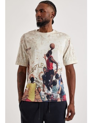 Nike Air Jordan 85 Graphic Ss Crew Baskılı Unisex Günlük Tişört Krem