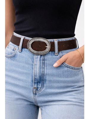 DAYMA Kadın Oval Antik Tokalı Deri Kemer – Jean & Günlük Kombin Uyumlu