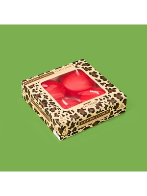Mumsan Leopar Desenli 4'lü Yüzen Mum - Kırmızı - 5 cm