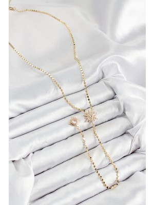 Eco Lounge Pirinç Zirkon Taşlı Ezme Zincirli Kutup Yıldızı Model Gold Renk Y Kolye