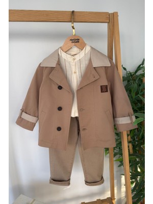 Miniğimin Cicileri Premium Düğmeli Trenç Ceketli Erkek Çocuk Takım - Camel
