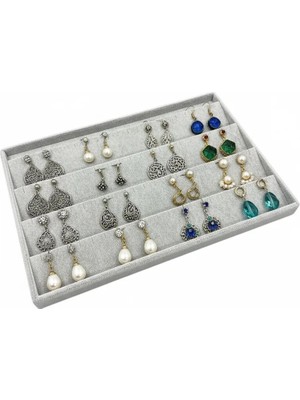 Megass Dekor Cezayir Model Süet Kumaş Gri Renk 34/24 cm Enine Küpe Standı