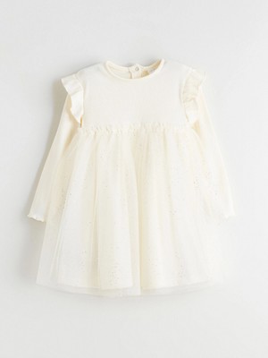 LC Waikiki Lcw Baby Ekru Bisiklet Yaka Kız Bebek Prenses Elbise