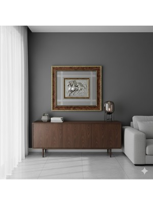 Eski Yeni Antik At Figürlü Çerçeveli Aynalı Duvar Tablosu