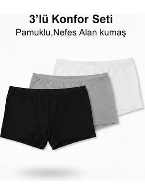 Woan 3’lü Pamuklu Bayan Boxer Seti – Siyah Beyaz Gri – Konfor Iç Giyim