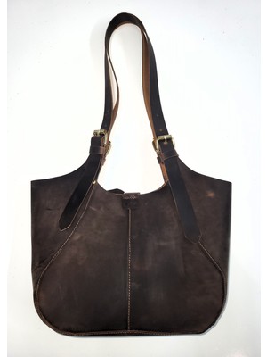 Aysefe Hakiki Deri El Yapımı Fermuarlı Organizerli Kadın Omuz Çantası