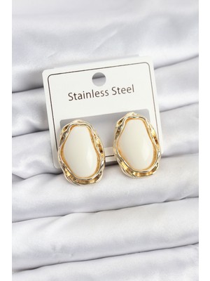 Tp Beyaz Damla Model Pirinç Vintage Kadın Küpe - Lisinya