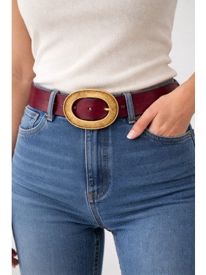 DAYMA Kadın Oval Antik Tokalı Deri Kemer – Jean & Günlük Kombin Uyumlu