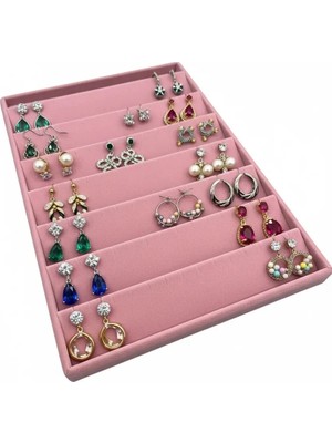 Megass Dekor Saray Bosna Model Süet Kumaş Pembe Renk 34/24 cm Dikine Küpe Standı