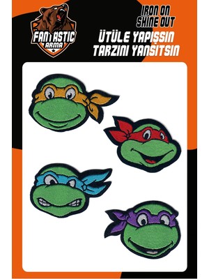 Fantastic 4'lü Ninja Kaplumbağalar Arma Seti - Ütüyle Yapışan Nakışlı Yama Patch - Leonardo, Raphael, Michelangelo, Donatello