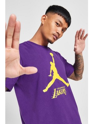 Nike Jordan Los Angeles Lakers Nba Jordan Graphic Tshirt Purple Jordan Nakış Logolu Tişört Mor