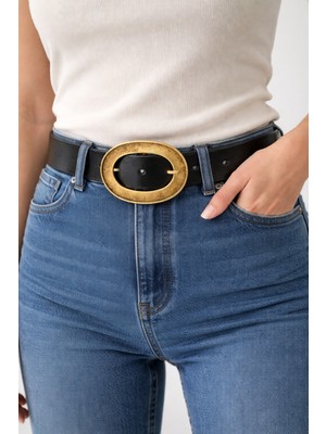 DAYMA Kadın Oval Antik Tokalı Deri Kemer – Jean & Günlük Kombin Uyumlu